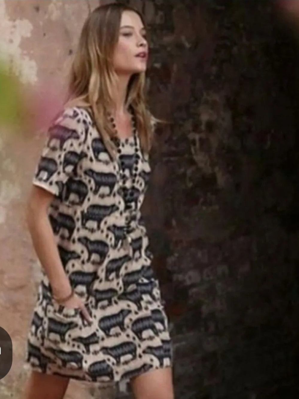 O Anthropologie, Maeve Artsy Bear Cream and Black Printed Mini Dress Size 6